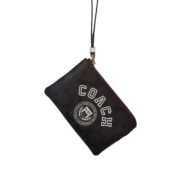 Coach Women's Corner Zip Wristlet In Signature Canvas With Varsity Motif - Picture 4 of 6